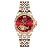 REEF TIGER Original Diamond Watches for Women - Fashion Burgundy Red Dial Luxury RGA1583 Automatic Ladies Dress Watch